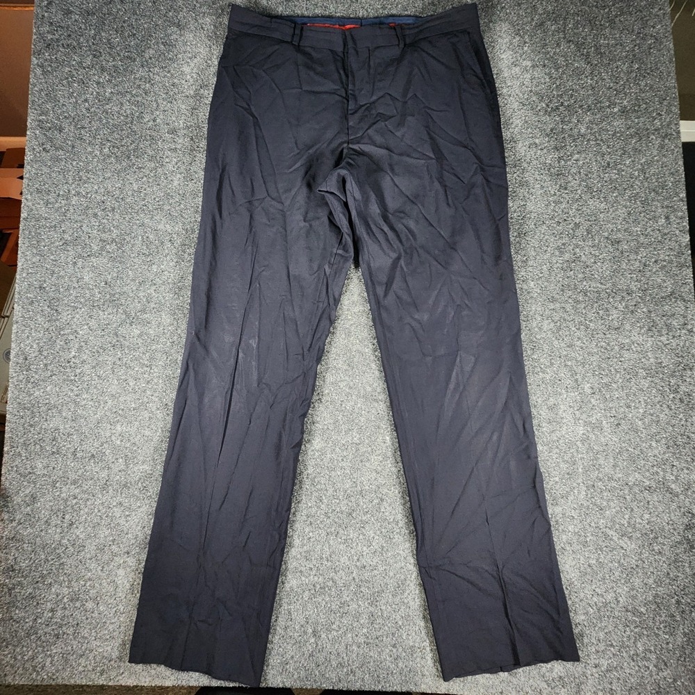 HUGO Boss Dress Pants‎ Mens 36x35 Navy Blue Albo/Hago Flat Front Trousers